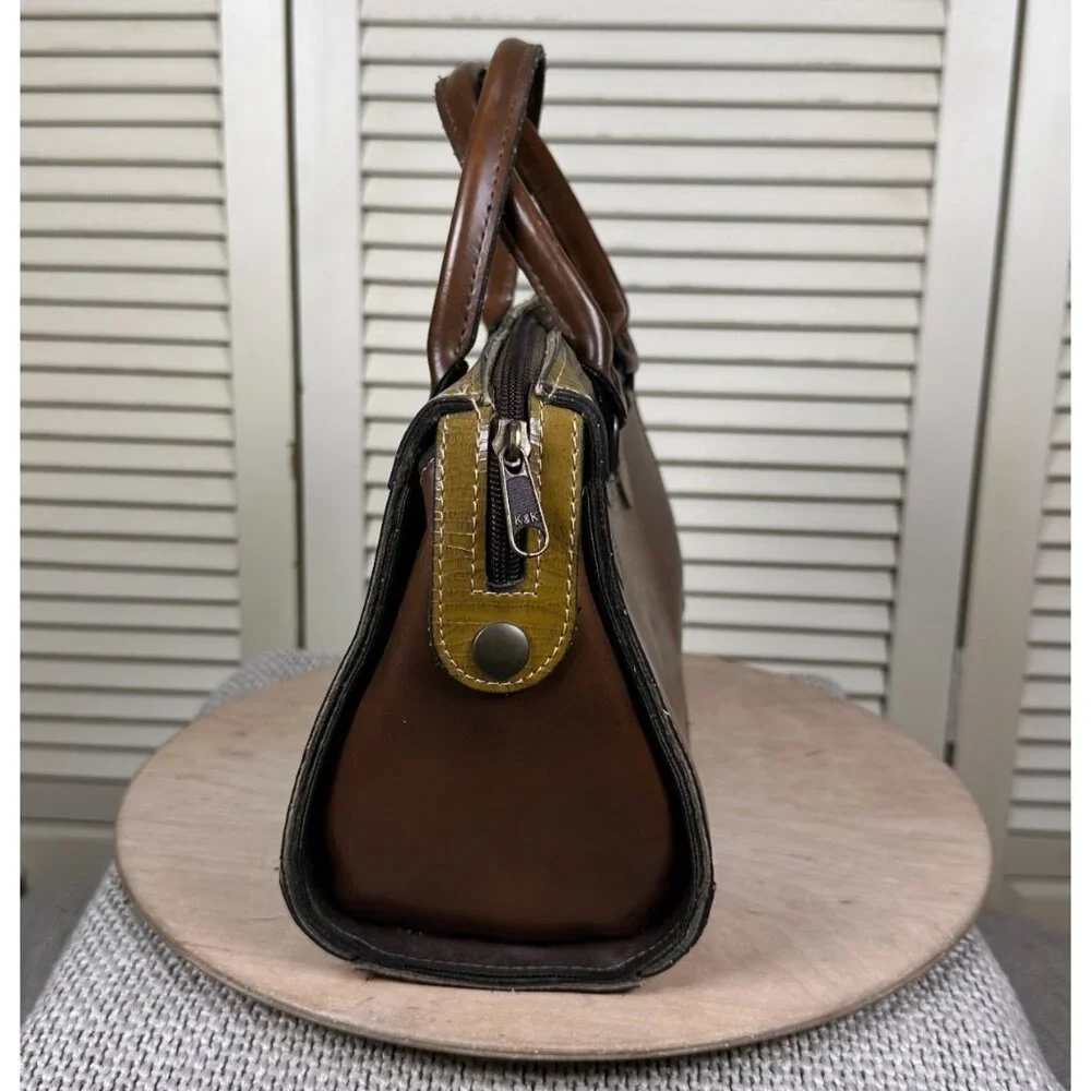 Vintage Lorenzo Leather Handbag Brown On Brown Academia Purse Double Handle Bag